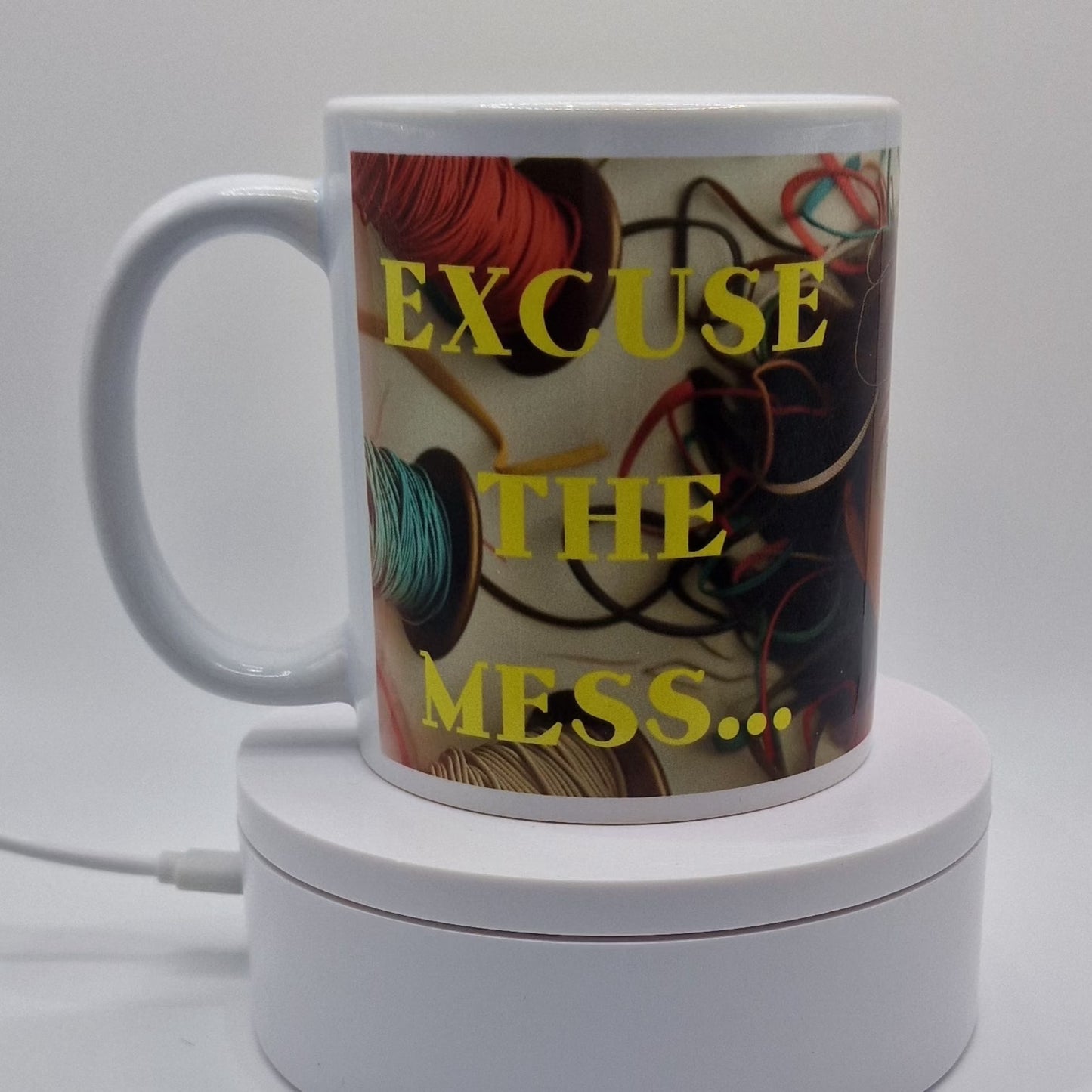 Mug | Excuse the mess...but I stitch here | Excuse the mess...but I stitch here Mug | Cross Stitch