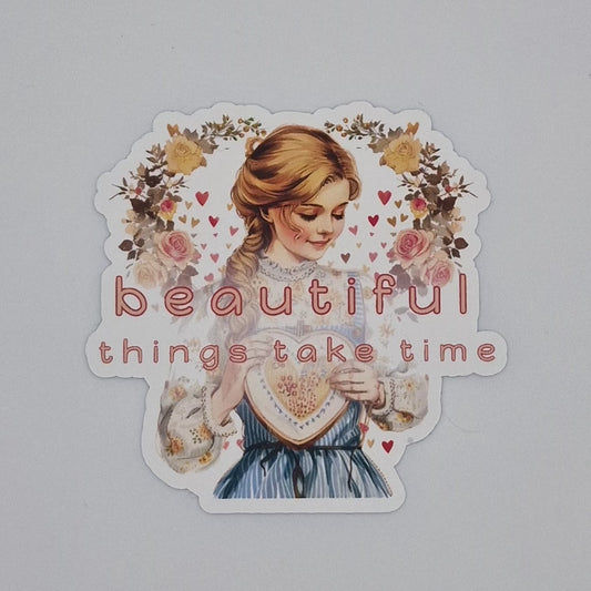 Sticker | Beautiful things take time | Beautiful things take time Sticker | Cross Stitch Sticker